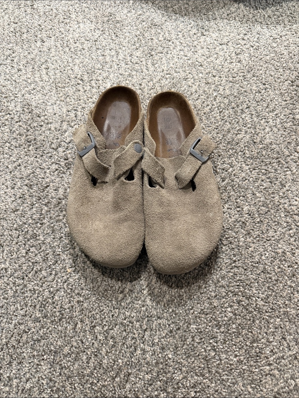 Birkenstock Suede Slip-On Clog Mules in Taupe Brown